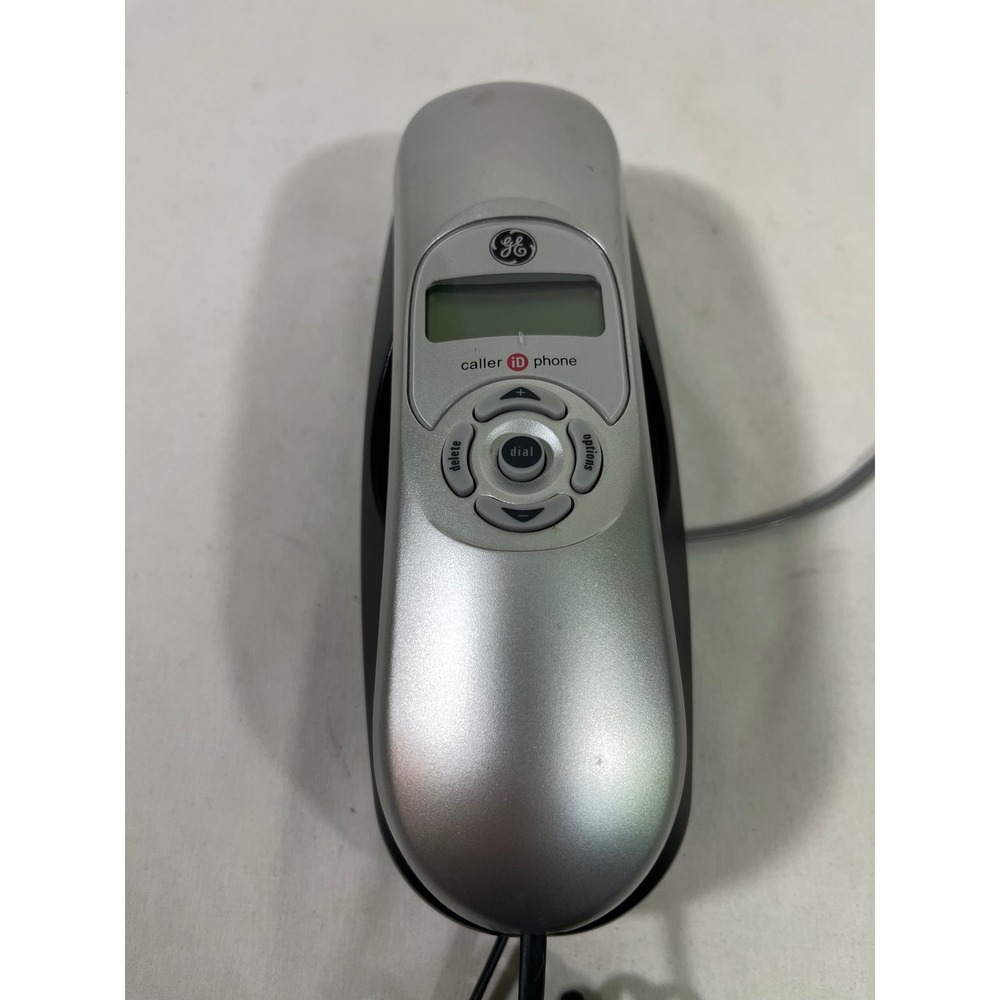 GE 29267GE3-B Corded Slimline Telephone with‎ Caller ID Silver Black Handset